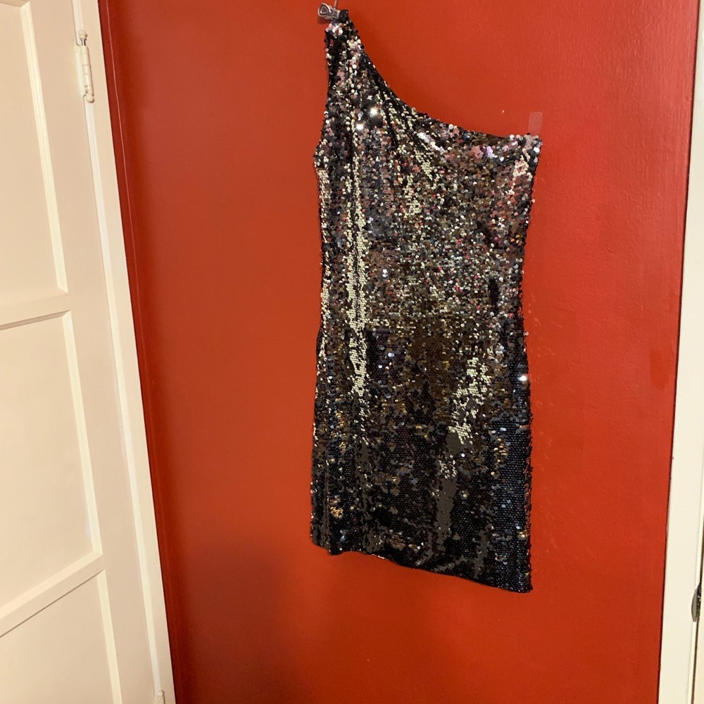 Black and silver sequin dress